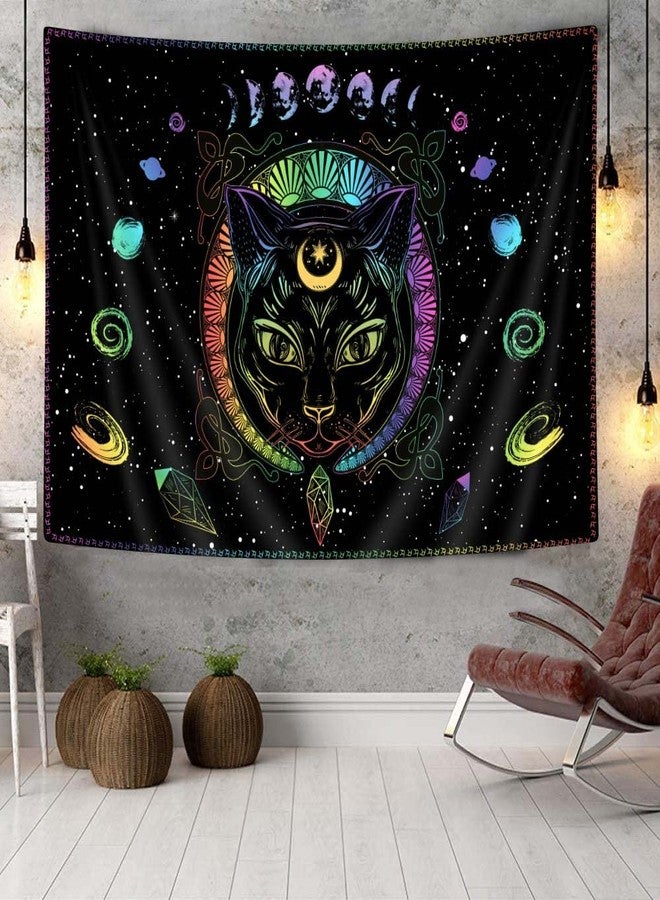 Bzhilja Black Cat Gothic Tapestry Wall Hanging,Psychedelic Colorful Sun and Moon Cool Witch Tarot Wall Art Tapestries, Black and White Tapestry Bedroom Living Room Dorm Wall Decor 60x40 - Image 2